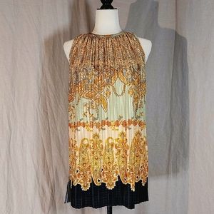 H&M pleated gold floral paisley sleeveless tunic, S, NWOT